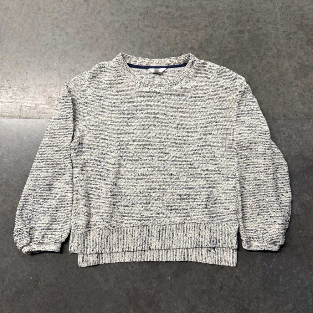 Time and Tru Womens Small 4-6 Marled Knit Crewneck Sweater White Blue Pullover